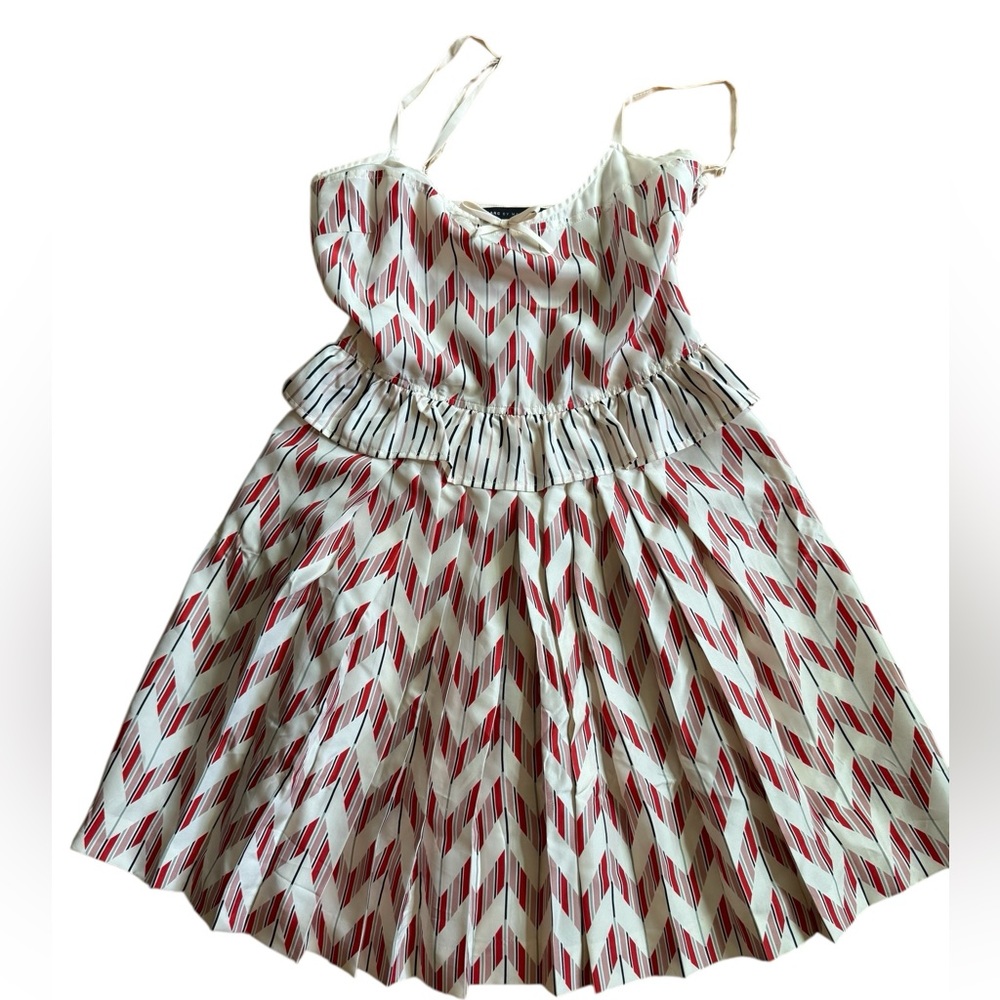 Marc By Marc Jacobs Cream and Red Striped Silk Dress Size 2 New